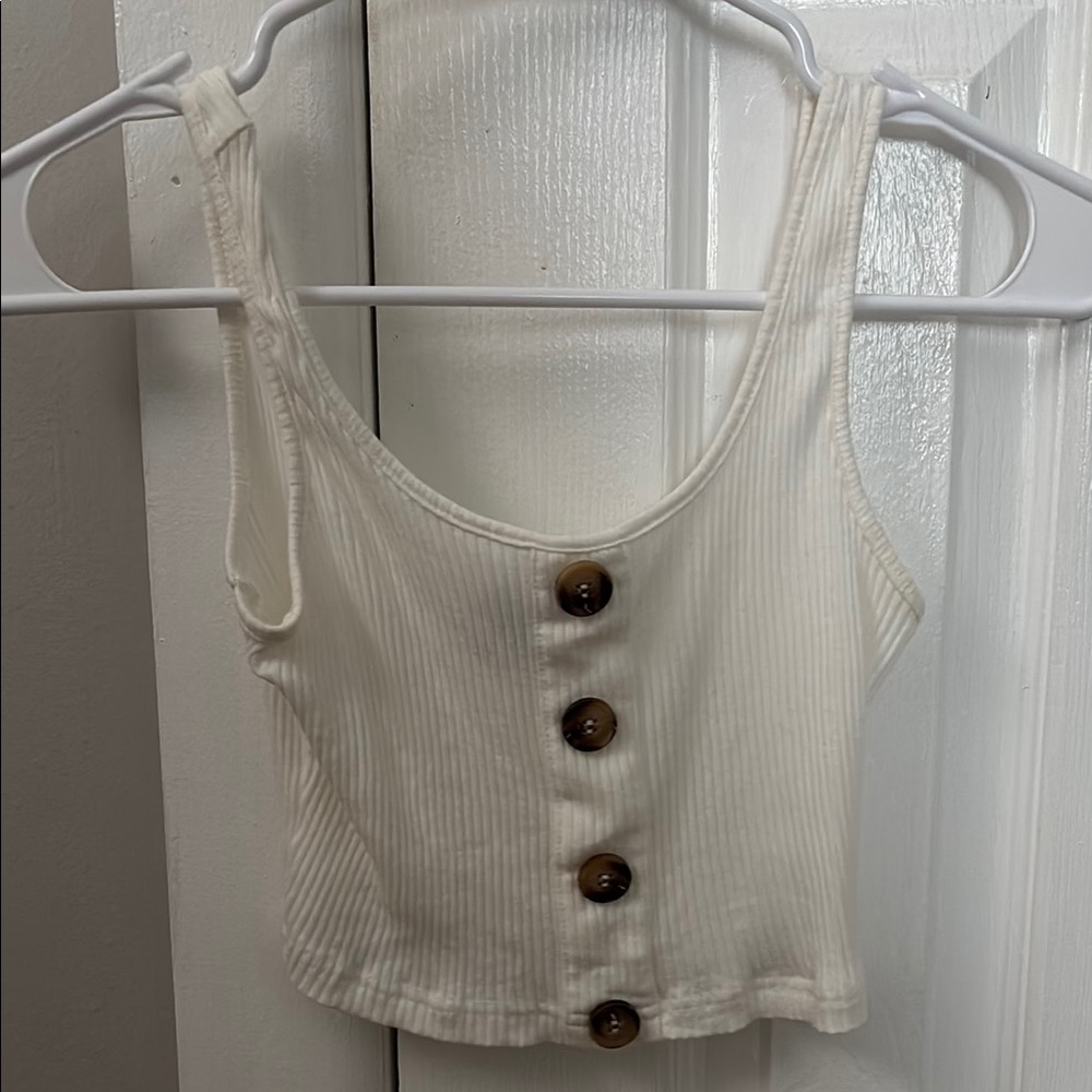 White Buttoned Ribbed Tank Top